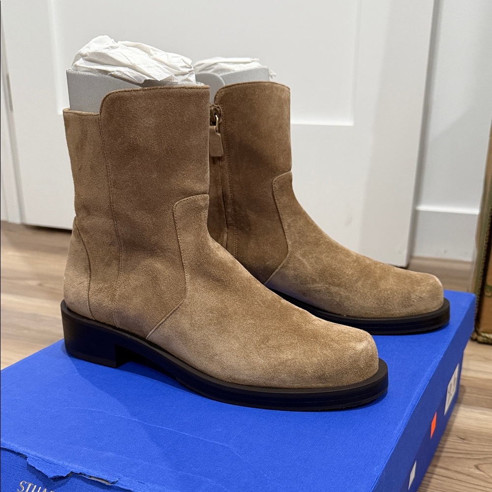 Stuart Weitzman 5050 Bold Zip Bootie, Khaki Sport Suede, Size: 7.5 Medium